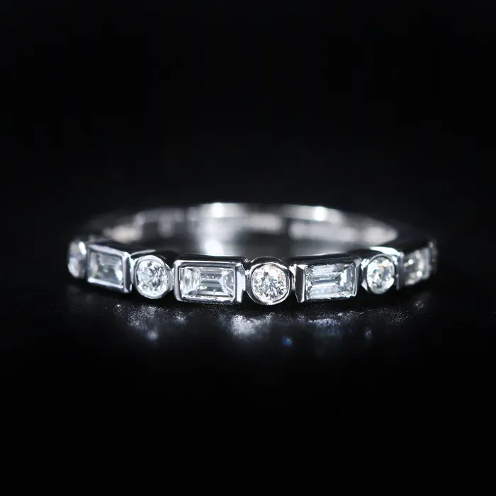 14k White Gold 046 CTW Baguette and Round Brilliant Cut Diamond Band BR Designs Rings 14k White Gold 046 CTW Baguette and Round Brilliant Cut Diamond Band BR Designs Rings