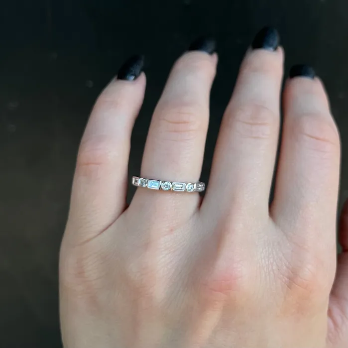 14k White Gold 046 CTW Baguette and Round Brilliant Cut Diamond Band BR Designs Rings