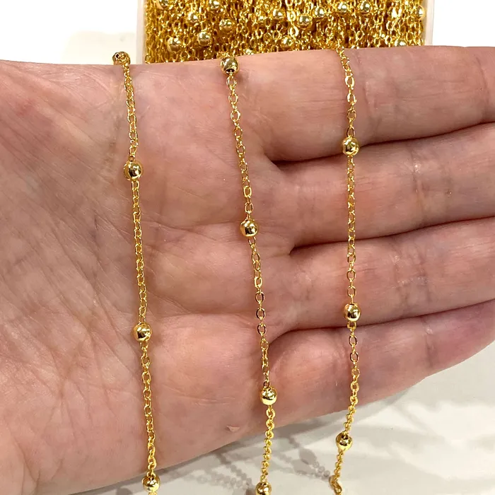 24Kt Gold Plated Cable Chain With Balls Gold Plated Soldered Chain Peppy Beads Necklaces 24Kt Gold Plated Cable Chain With Balls Gold Plated Soldered Chain Peppy Beads Necklaces