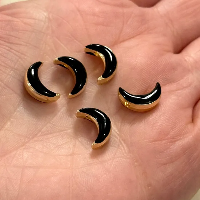 24Kt Gold Plated Double Side Black Enamelled Crescent Charms 5 pcs in a pack Peppy Beads Earrings 24Kt Gold Plated Double Side Black Enamelled Crescent Charms 5 pcs in a pack Peppy Beads Earrings