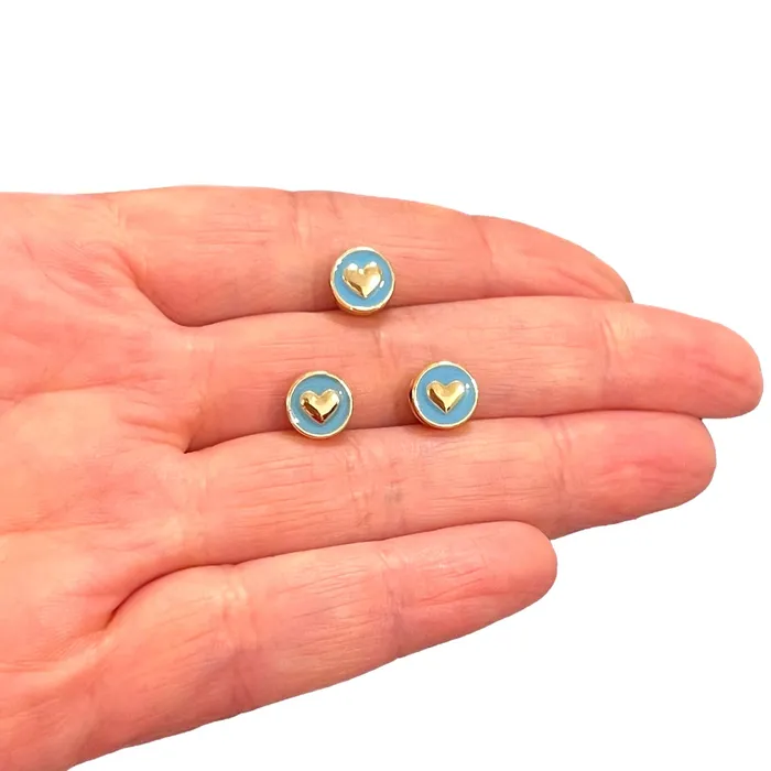 24Kt Gold Plated DoubleSided Blue Enamelled Heart Spacer Charms 3 pcs in a pack With Horizontal Hole Peppy Beads Rings 24Kt Gold Plated DoubleSided Blue Enamelled Heart Spacer Charms 3 pcs in a pack With Horizontal Hole Peppy Beads Rings