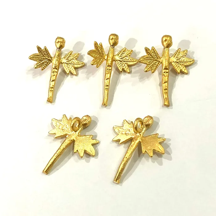 24Kt Matte Gold Plated 21mm Brass Dragonfly Charms 5 pcs in a pack Peppy Beads Earrings 24Kt Matte Gold Plated 21mm Brass Dragonfly Charms 5 pcs in a pack Peppy Beads Earrings