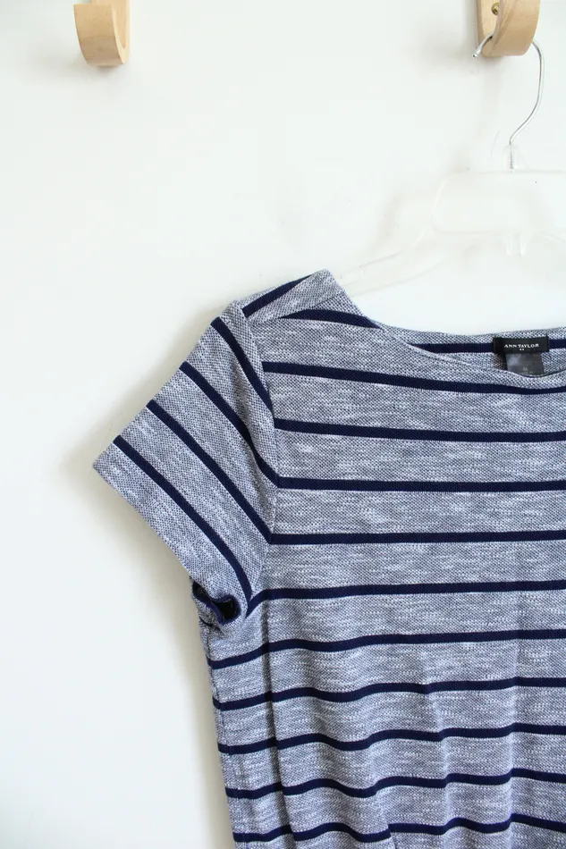 Ann Taylor LOFT Rings Ann Taylor Blue Striped Elastic Waist Dress M