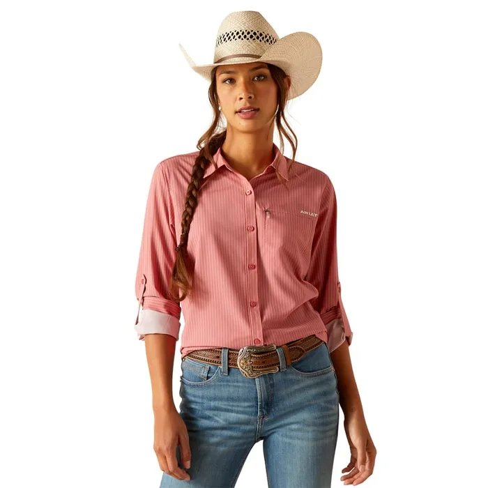 ARIAT CLOTHING Earrings ARIAT WOMENS VENTEK LONG SLEEVE SHIRT FADED ROSE PINSTRIPE