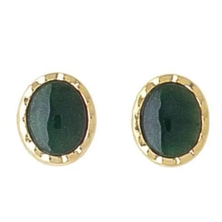 ARIKINEWZEALAND Earrings Ariki 22K Gold Jade Scalloped Oval Gold Stud Earrings ARIKINEWZEALAND Earrings Ariki 22K Gold Jade Scalloped Oval Gold Stud Earrings