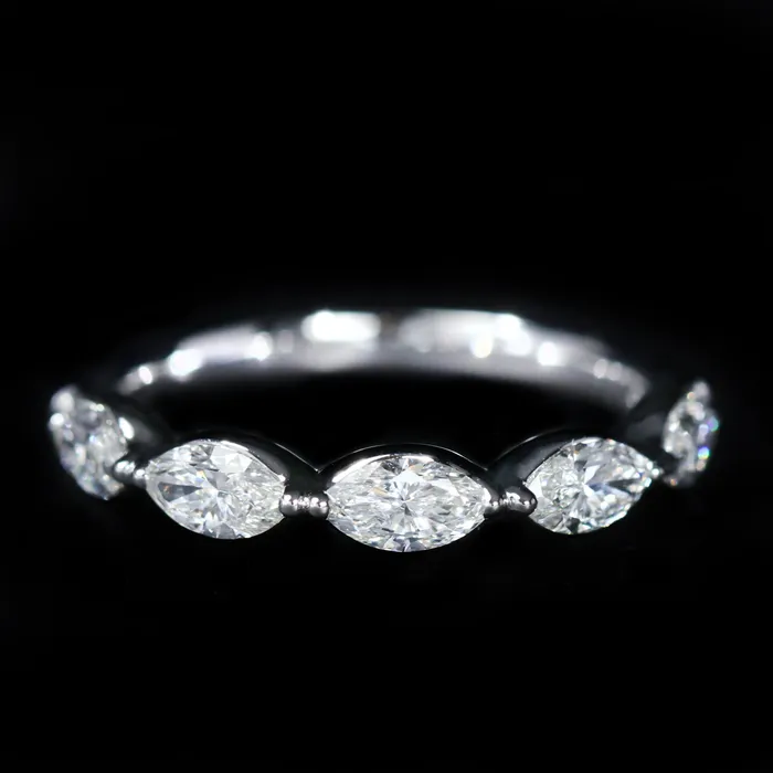 BR Designs Rings 14K White Gold 100 CTW Marquise Cut Diamond Band