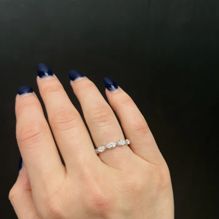 BR Designs Rings 14K White Gold 100 CTW Marquise Cut Diamond Band