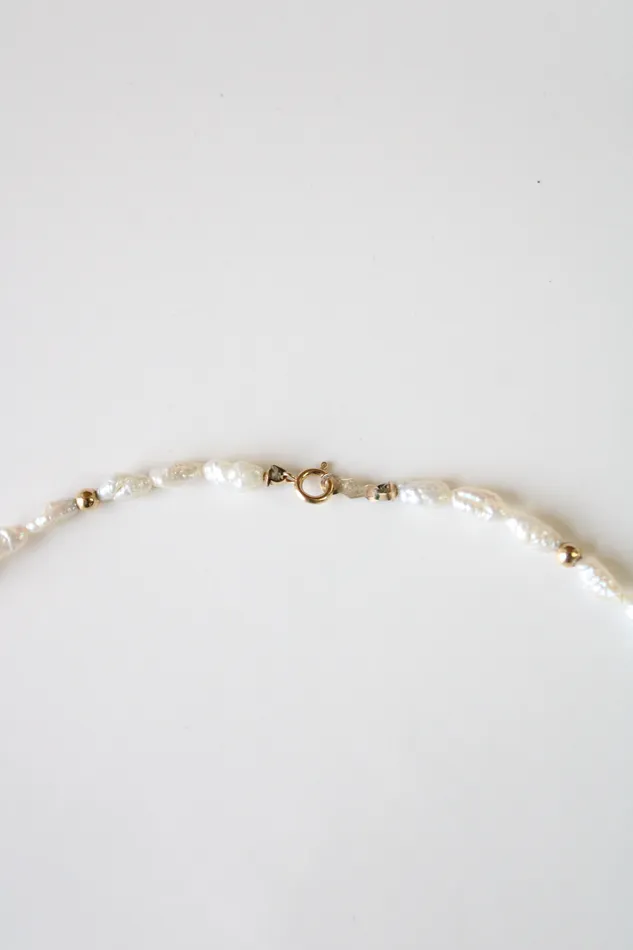 Baroque Genuine Pearl Beaded 14K Gold Clasp Necklace Jubilee Thrift Necklaces