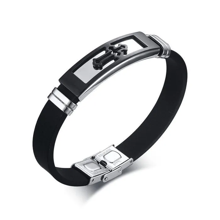 Bracelets Mens Cross Bracelet br Rubber Black Cross Lords Guidance