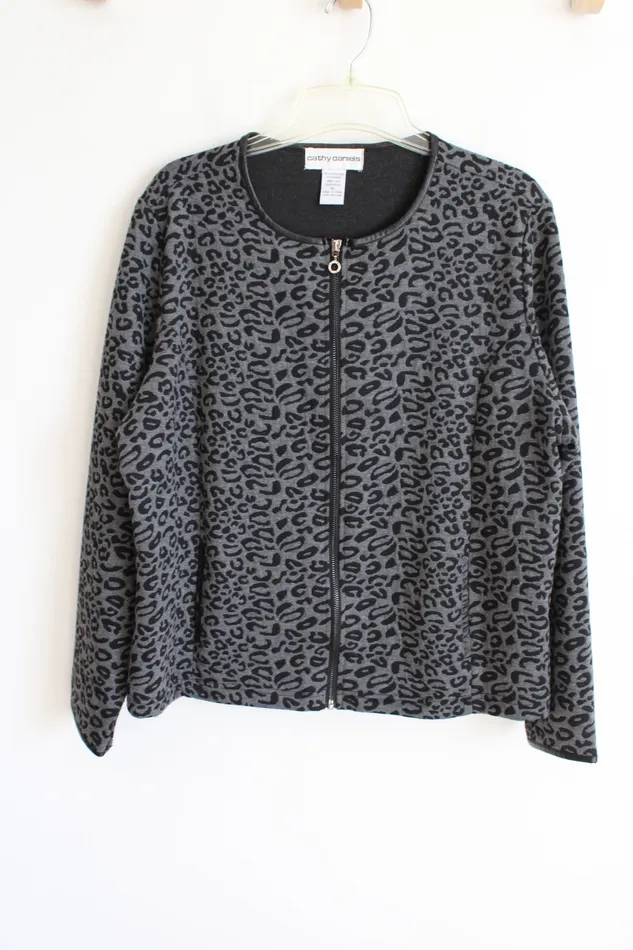 Cathy Daniels Gray Black Patterned Light Jacket XL Cathy Daniels Necklaces