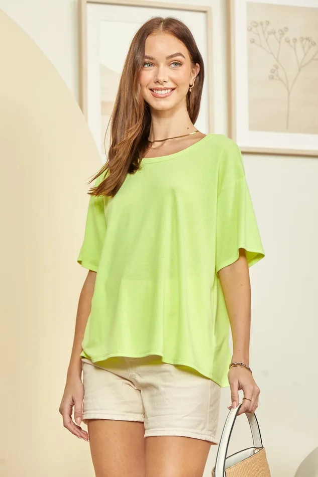 Earrings ANDREE BY UNIT SOLID CASUAL DOLMAN SLEEVES TOP NEON YELLOW
