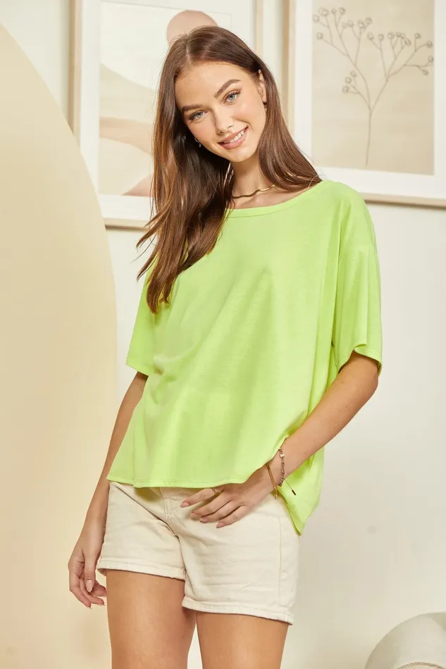 Earrings ANDREE BY UNIT SOLID CASUAL DOLMAN SLEEVES TOP NEON YELLOW