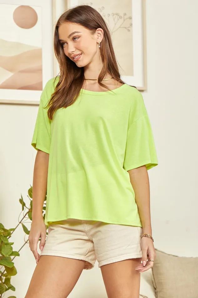 Earrings ANDREE BY UNIT SOLID CASUAL DOLMAN SLEEVES TOP NEON YELLOW