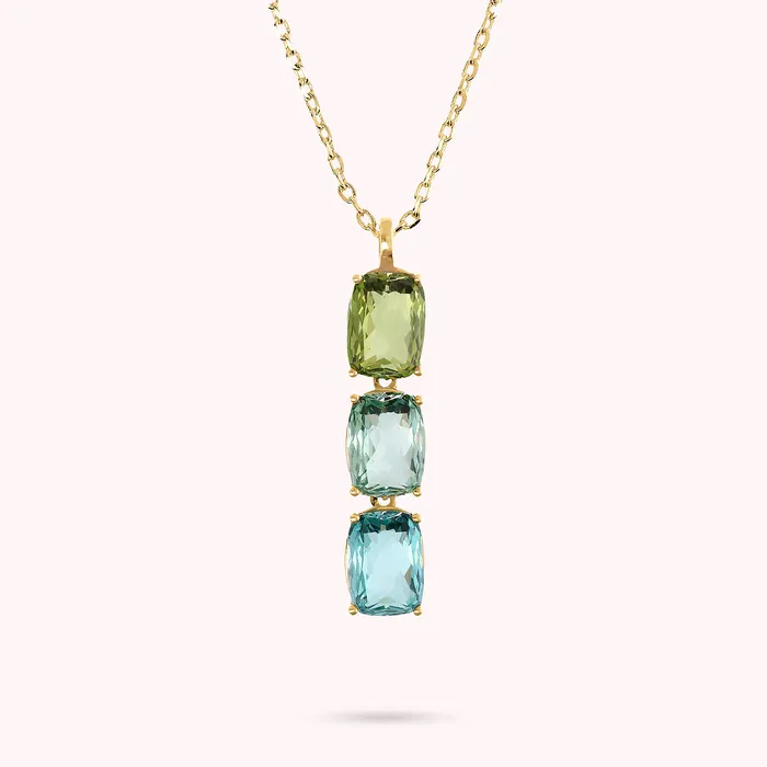 Earrings Bronzallure Collana Golden con Prisma Gem Verdi e Blu Taglio Mosaico