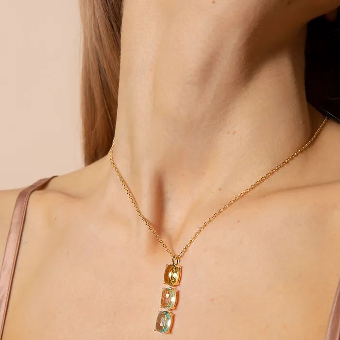 Earrings Bronzallure Collana Golden con Prisma Gem Verdi e Blu Taglio Mosaico