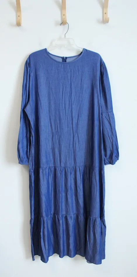Earrings Dark Chambray Long Sleeved Tiered Maxi Dress 4XL Jubilee Thrift