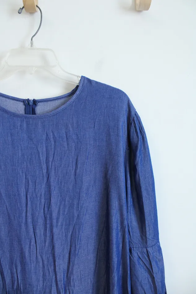 Earrings Dark Chambray Long Sleeved Tiered Maxi Dress 4XL Jubilee Thrift