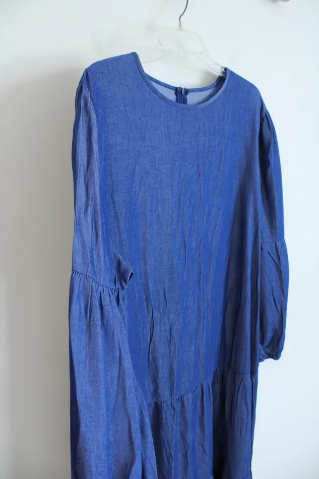Earrings Dark Chambray Long Sleeved Tiered Maxi Dress 4XL Jubilee Thrift