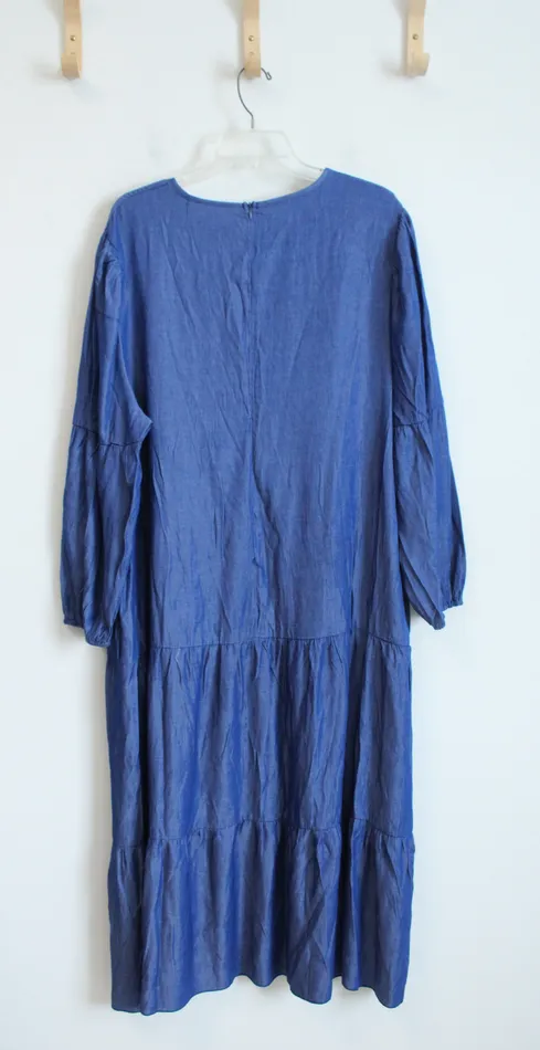 Earrings Dark Chambray Long Sleeved Tiered Maxi Dress 4XL Jubilee Thrift