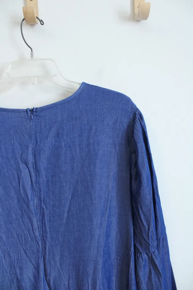 Earrings Dark Chambray Long Sleeved Tiered Maxi Dress 4XL Jubilee Thrift