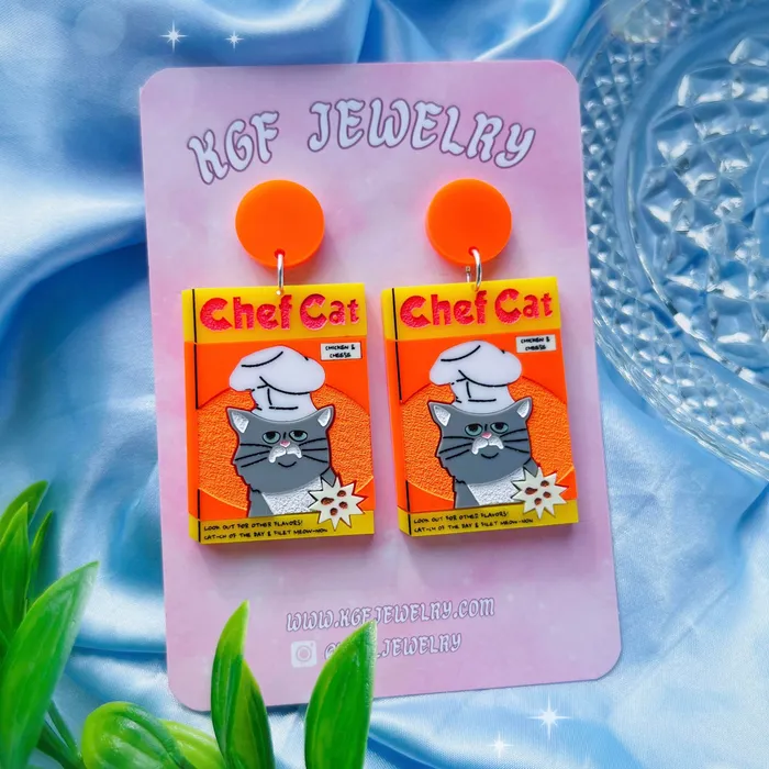 Earrings KGF Jewelry Chef Cat Acrylic Earrings Keychains Pins