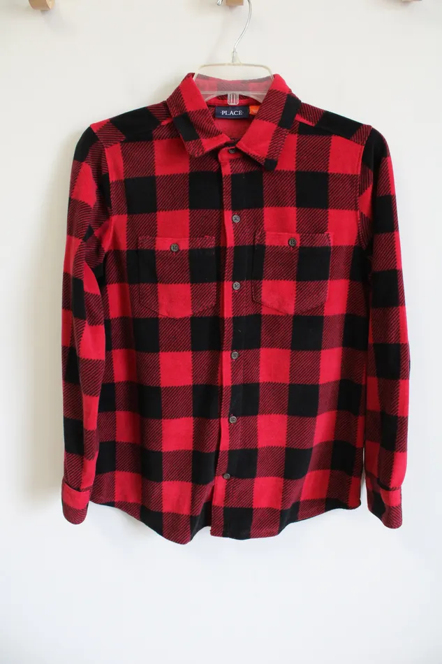 Earrings Place Red Checkered LongSleeve Button Up Shirt 14 Childrens Place