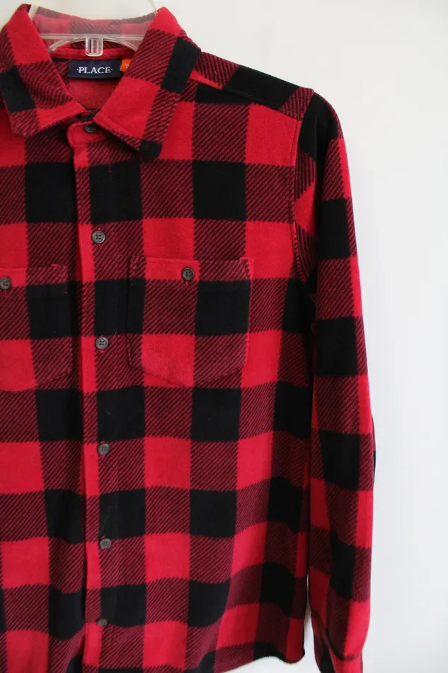 Earrings Place Red Checkered LongSleeve Button Up Shirt 14 Childrens Place