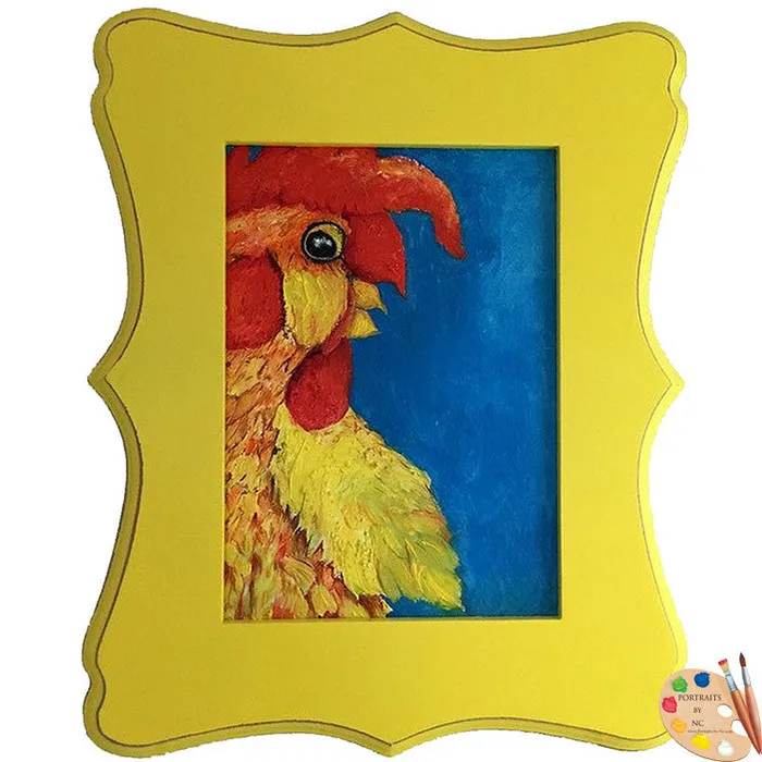 Earrings Portraits by NC Framed Nursery Art Rooster Original Oil Painting
