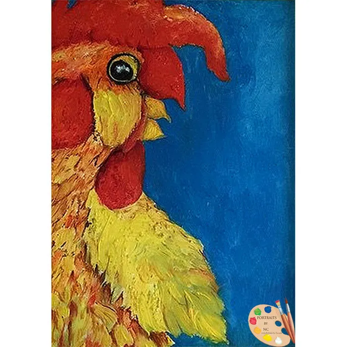 Earrings Portraits by NC Framed Nursery Art Rooster Original Oil Painting