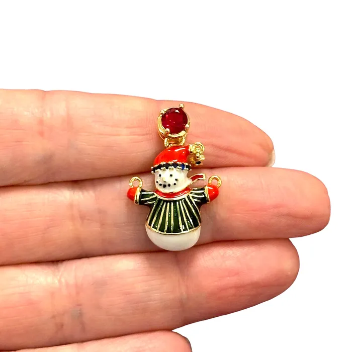 Earrings Snowman Charm Gold PlatedEnamelled CZ Micro Pave and Ruby CZ Gold Bail Peppy Beads Earrings Snowman Charm Gold PlatedEnamelled CZ Micro Pave and Ruby CZ Gold Bail Peppy Beads