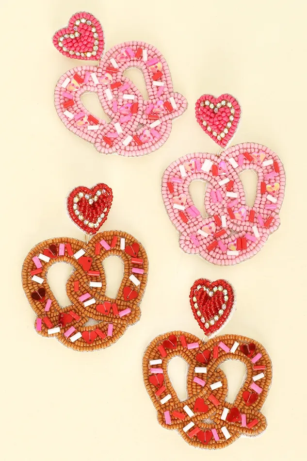 Earrings Something Special LA PINK SPRINKLE COVERED PRETZEL BEADED VALENTINE EARRINGS Earrings Something Special LA PINK SPRINKLE COVERED PRETZEL BEADED VALENTINE EARRINGS