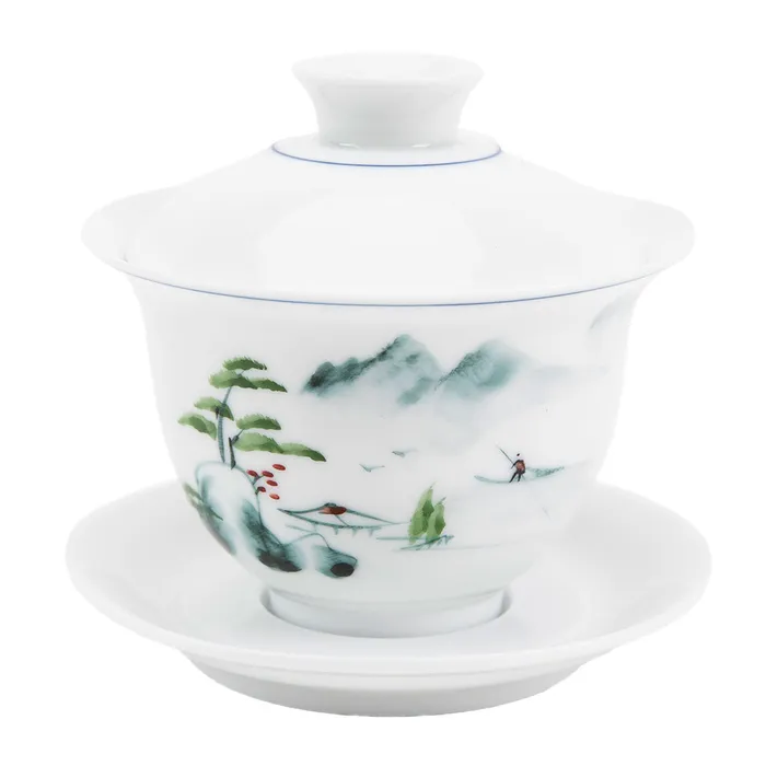 Eastern Elm Earrings Hand Painted Gaiwan Sansui Mountain Scene