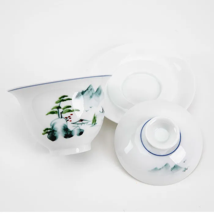 Eastern Elm Earrings Hand Painted Gaiwan Sansui Mountain Scene