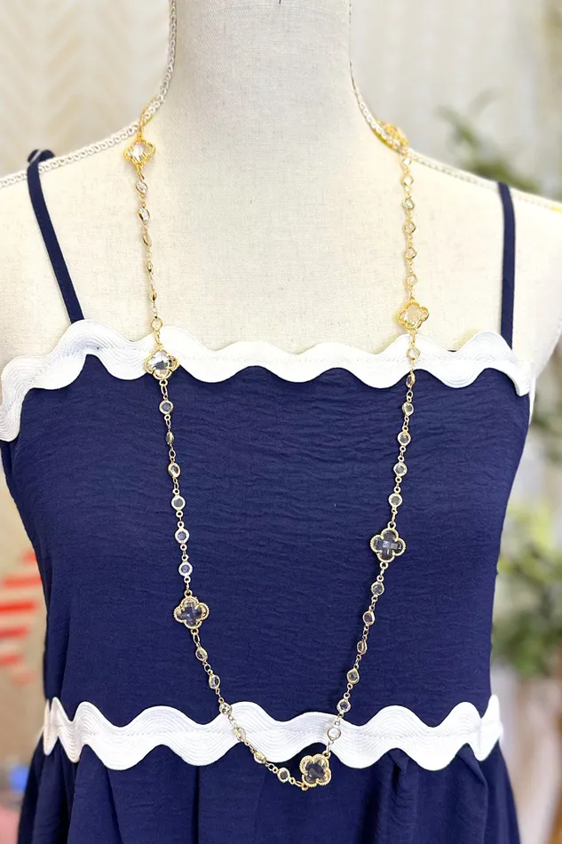 Glass Crystal Clover Chain Link Necklace Gold Judson Necklaces