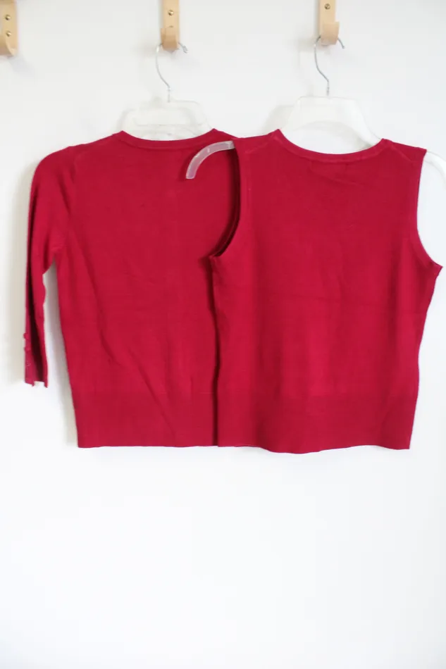 Grace Elements Earrings NEW Grace Elements Butter Soft Magenta Pink Knit Matching Tank Cardigan PS Petite