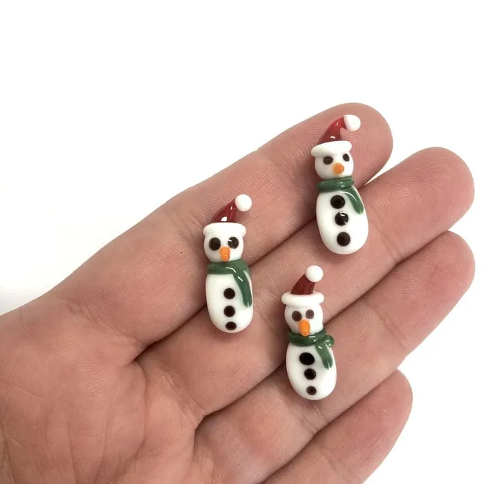 Hand Made Murano Glass Xmas Snowman Charm Peppy Beads Charm Necklaces