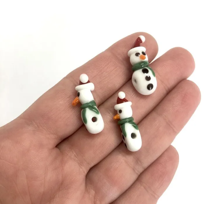 Hand Made Murano Glass Xmas Snowman Charm Peppy Beads Charm Necklaces Hand Made Murano Glass Xmas Snowman Charm Peppy Beads Charm Necklaces