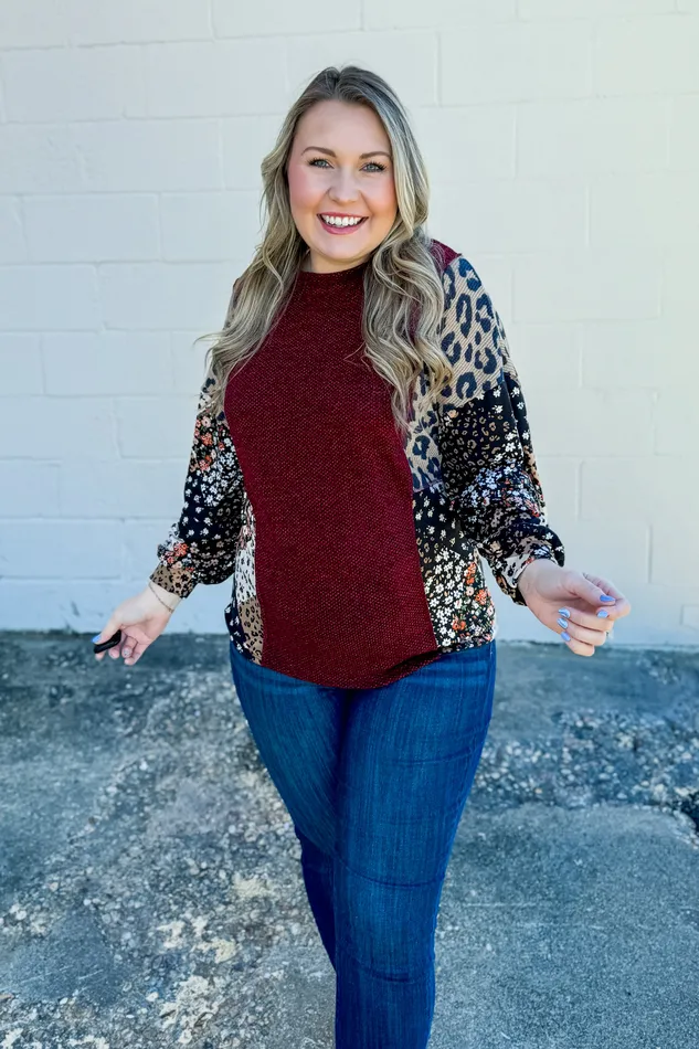 Haptics Earrings Closer To Me Mix Print Sleeve Top