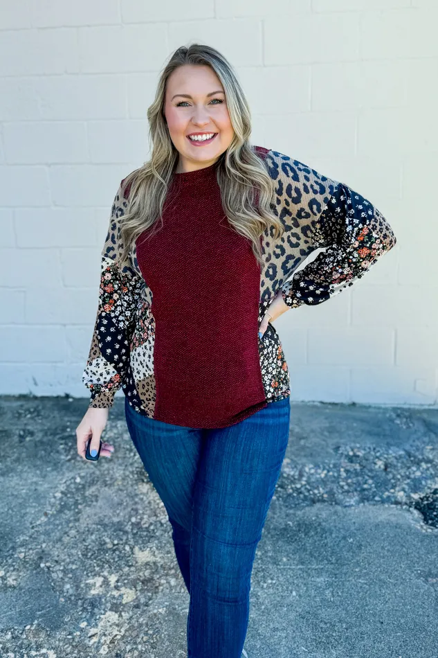 Haptics Earrings Closer To Me Mix Print Sleeve Top