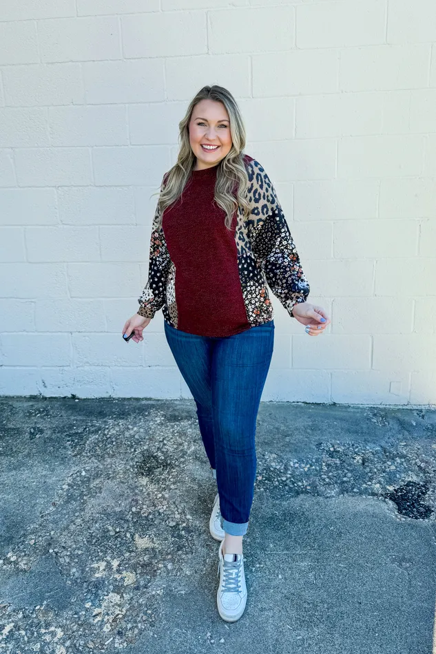 Haptics Earrings Closer To Me Mix Print Sleeve Top
