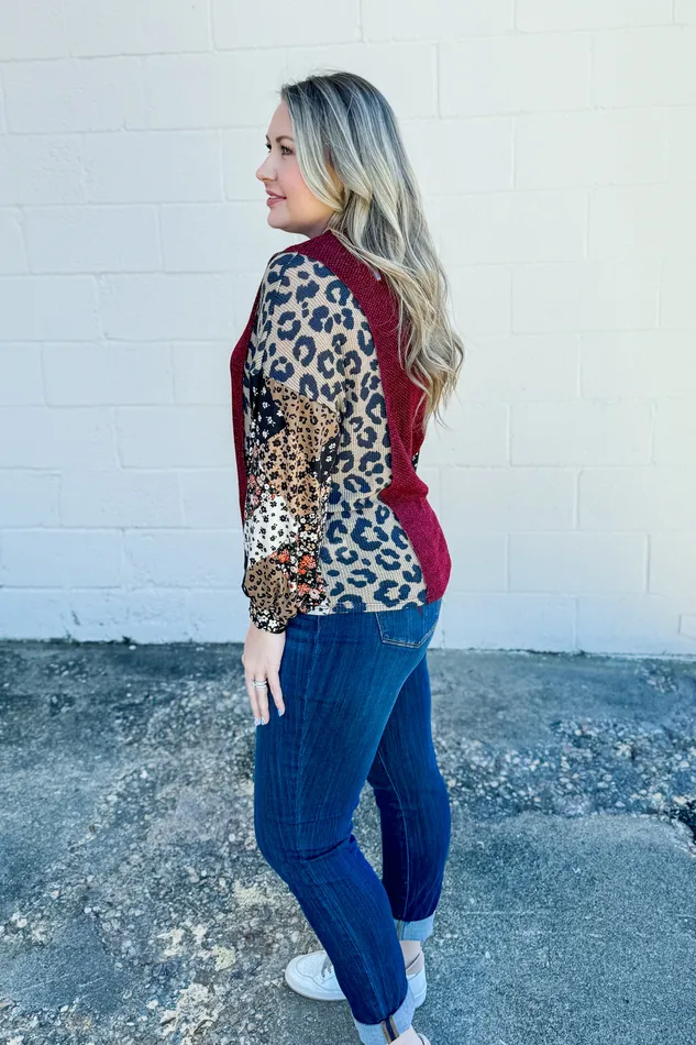 Haptics Earrings Closer To Me Mix Print Sleeve Top