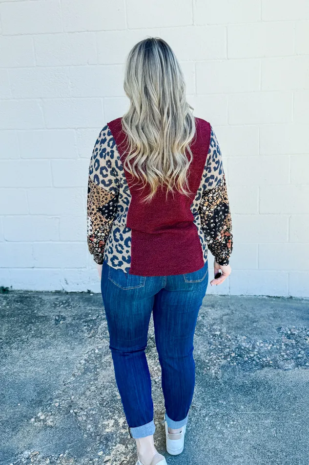 Haptics Earrings Closer To Me Mix Print Sleeve Top