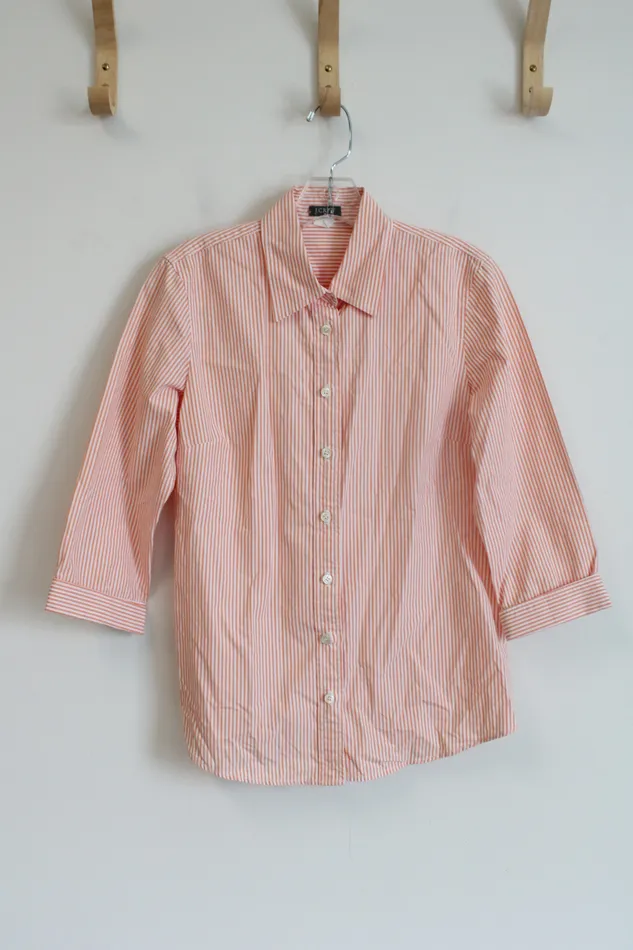 JCrew Peach Orange White Striped Button Down Top M JCrew Rings