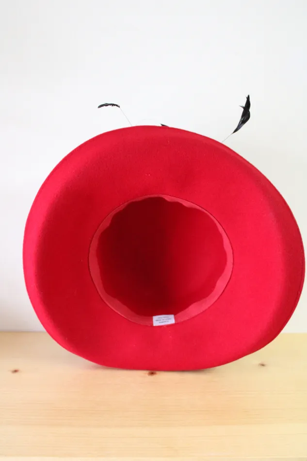 Jenny Buchman Rings NEW Jenny Buchman Red Black Feather Wool Hat