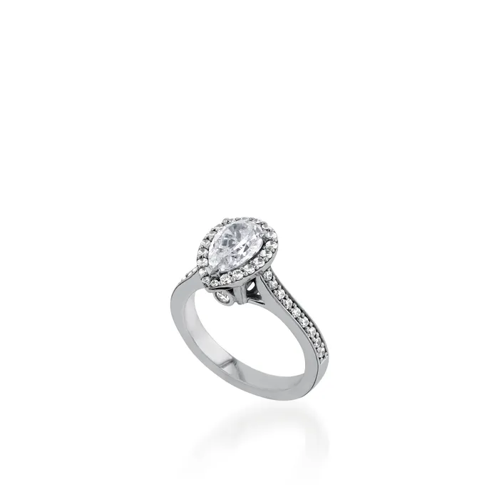 John Atencio Satin Pear White Gold Engagement Ring Rings