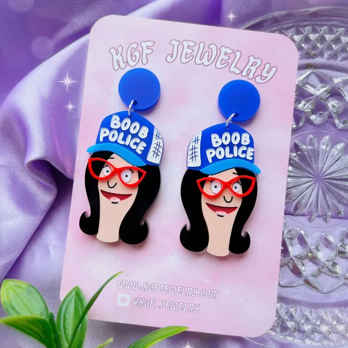 KGF Jewelry Earrings Boob Police Acrylic Earrings Keychains Pins