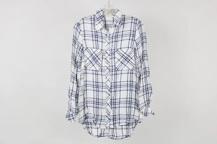 Laju Laju White Blue Plaid Flannel XS Rings