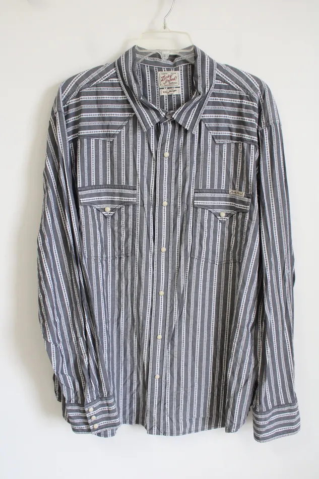 Lucky Brand Gray White Pearl Snap Button Down Shirt XXL Lucky Brand Rings