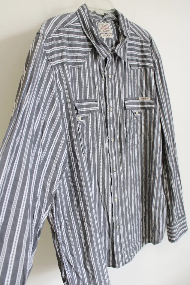 Lucky Brand Gray White Pearl Snap Button Down Shirt XXL Lucky Brand Rings