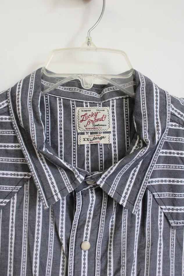 Lucky Brand Gray White Pearl Snap Button Down Shirt XXL Lucky Brand Rings
